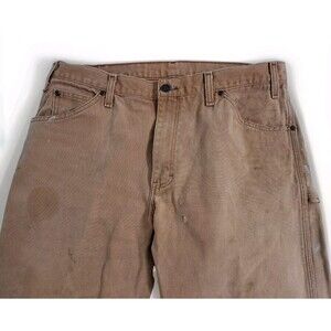 Vintage Dickies Men's 36x34 Carpenter Pants Brown Relaxed Fit Distressed Canvas